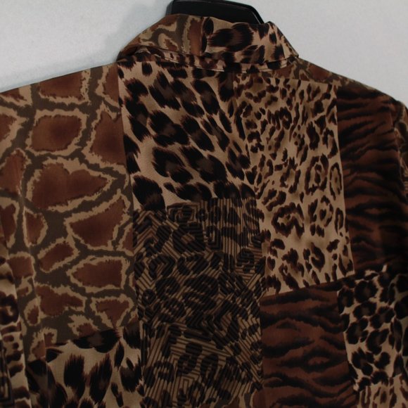Susan Graver Shirt Women's Large Multicolor Long Sleeve Animal Print Patchwork - Picture 10 of 12